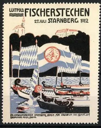 Reklamemarke Luitpold-Fischerstechen in Starnberg 1912, Schiffe vor dem Schloss