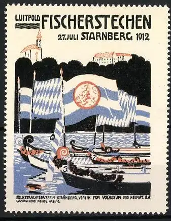 Reklamemarke Luitpold-Fischerstechen in Starnberg 1912, Schiffe vor dem Schloss