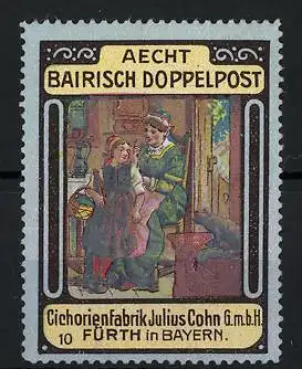 Reklamemarke Bayrisch Doppel-Post ist feinster Kaffee-Zusatz, Cichorienfabrik Julius Cohn, Fürth, Mutter & Tochter