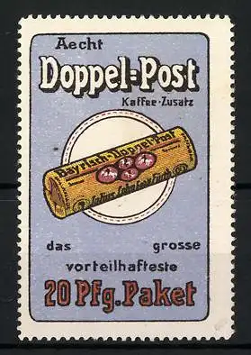 Reklamemarke Bayrisch Doppel-Post ist feinster Kaffee-Zusatz, Cichorienfabrik Julius Cohn, Fürth, Schachtel