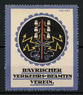 Künstler-Reklamemarke Henel, Bayrischer Verkehrs-Beamten Verein, Strommast