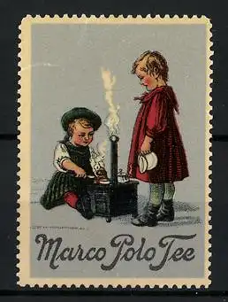 Reklamemarke Marco Polo Tee, zwei Mädchen kochen Tee