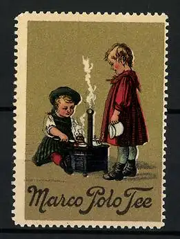 Reklamemarke Marco Polo Tee, zwei Mädchen kochen Tee