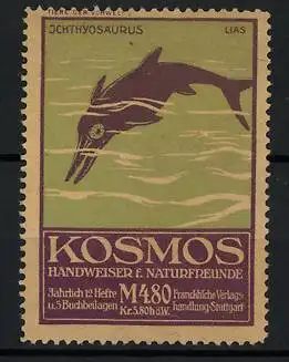 Reklamemarke Kosmos Handweiser f. Naturfreunde, Serie Tiere der Vorwelt 2, Ichthyosaurus Lias