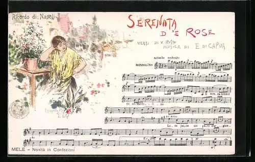 Lied-AK Neapel / Napoli, Serenata d`e Rose, neapolitanisches Blumenmädchen