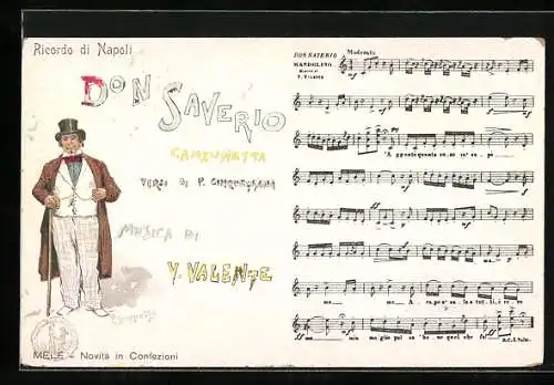 AK Neapel / Napoli, Lied Don Saverio, Herr in vornehmen Kleidern mit Gehstock