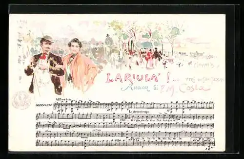 Künstler-Lithographie Lied: Lariula`! von S. di Giacomo e P. M. Costa, Paar in italienischer Tracht