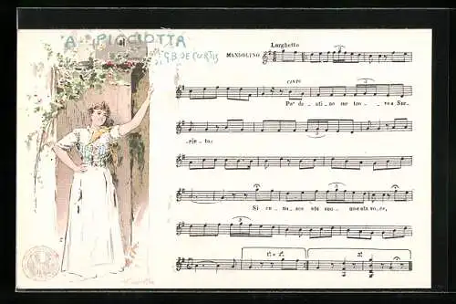 AK Lied A Picciotta nach G.B. De Curtis, mit junger Frau im weissen Kleid