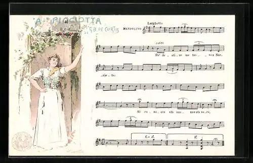 AK Lied A Picciotta nach G.B. De Curtis, mit junger Frau im weissen Kleid