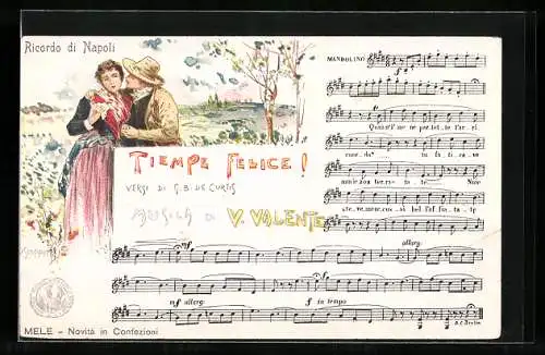 Lied-AK Neapel / Napoli, Tiempe Felice, neapolitanisches Liebespaar