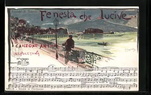 Lithographie Neapel / Napoli, Fenesta che Lucive..., Mann auf einer Brücke