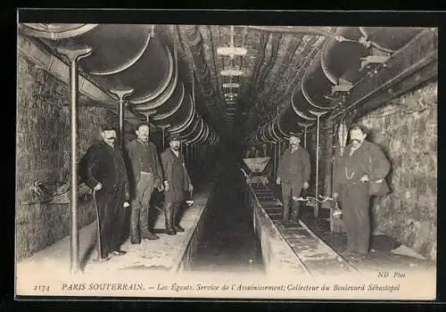 AK Paris-Souterrain, Les Égouts, Service de l`Assainissement, Kanalarbeiter