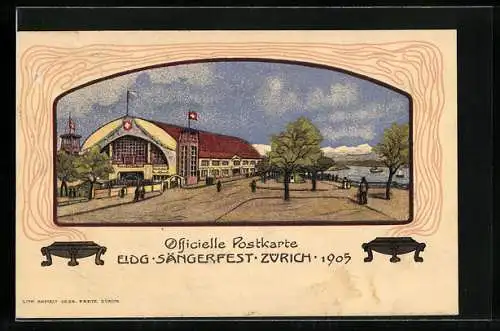 AK Zürich, Eidgen. Sängerfest 1905, Partie an der Festhalle