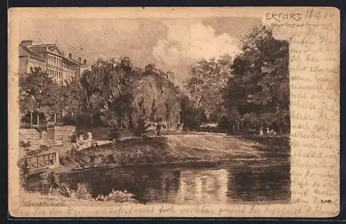 Lithographie Erfurt, Neuer Teich an der Friedrichstrasse