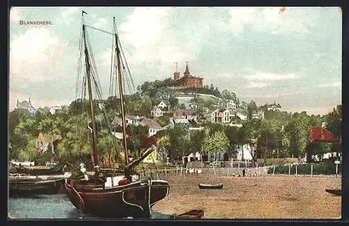 AK Hamburg-Blankenese, Segelboot an der Anlegestelle