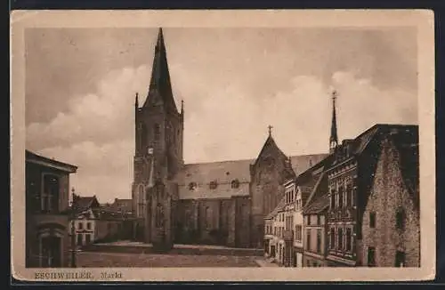 AK Eschweiler, Partie auf dem Markt mit Kirche St. Peter und Paul