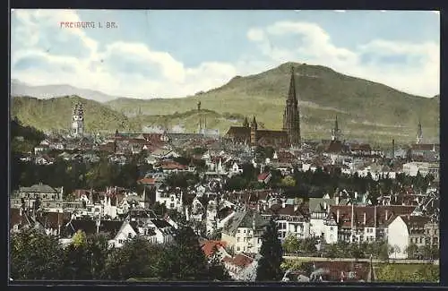 AK Freiburg i. Br., Teilansicht mit Kirche