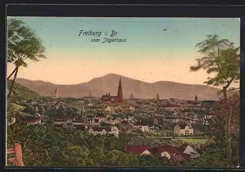 AK Freiburg i. Br, Teilansicht mit Kirche vom Jägerhaus aus