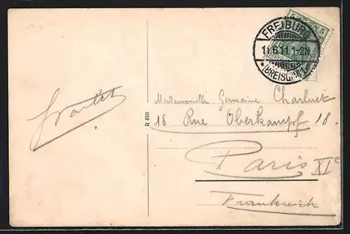 AK Freiburg i. Br., Stadtgarten mit Fontäne