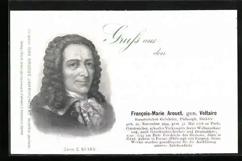 AK Portrait vom Franz. Gelehrten, Philosoph und Dichter Francois-Marie Arouet