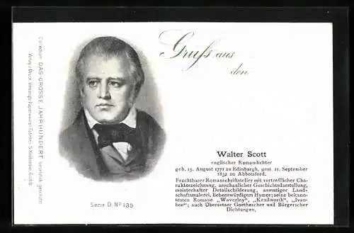 AK Portrait englischer Romandichter Walter Scott