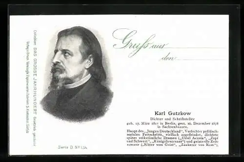 AK Portrait Dichter und Schriftsteller Karl Gutzkow