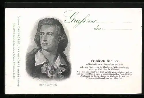 AK Portrait volkstümlichster deutscher Dichter Friedrich Schiller