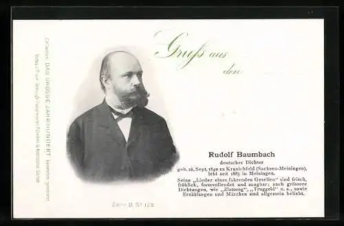 AK Porträt Dichter Rudolf Baumbach