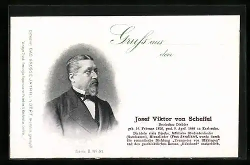 AK Portrait deutscher Dichter Josef Viktor von Scheffel