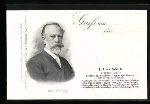 AK Portrait Schriftsteller Julius Wolff im Anzug