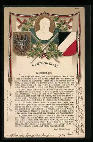 AK Geprägter Kopf des Dichters vom Westfalenlied Emil Rittershaus