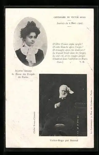 AK Victor Hugo par Bonnat, Journee du 2 Mars 1902, Jeanne Girard, la Muse du Peuple de Paris