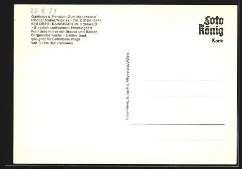 AK Ober-Kainsbach im Odenwald, Gasthaus und Pension Zum Hohenstein Müller /Nicklas