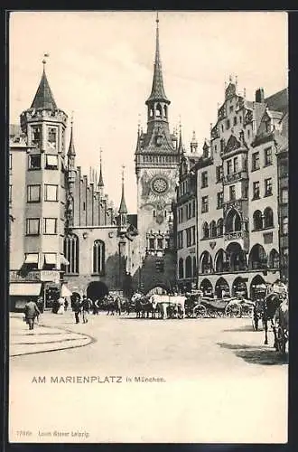 AK München, Am Marienplatz mit Geschäften