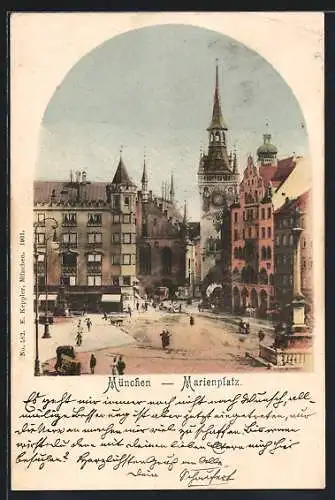 AK München, Marienplatz mit Denkmal