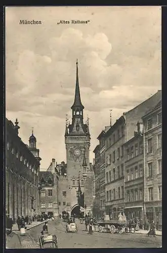 AK München-Au, Altes Rathaus mit Geschäften