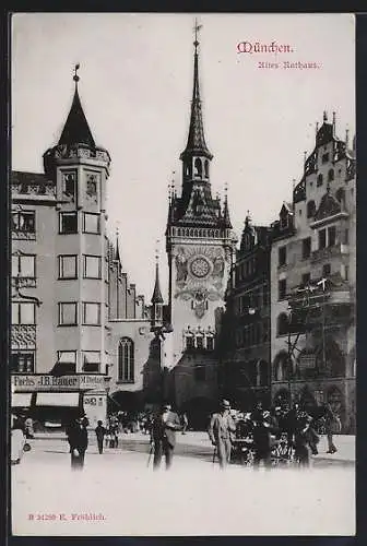 AK München-Au, Altes Rathaus mit Geschäft von J. B. Hauer