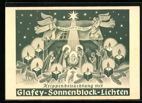 Künstler-AK Krippenbeleuchtung Glafey-Sonnenblock-Lichte, Lampen