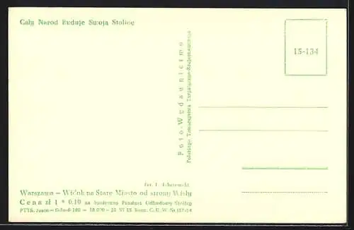 AK Warszawa, Widok na Stare Miasto od strony Wisty
