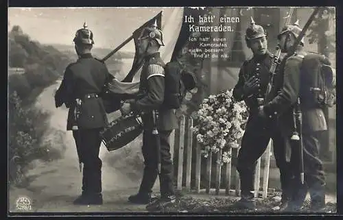 Foto-AK R & K / L Nr. 5288/1: Ich hatt` einen Kameraden, vier Soldaten mit Pickelhauben