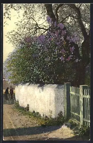 Foto-AK Photochemie Berlin Nr. 1582: Bauernpaar an einer Gartenmauer