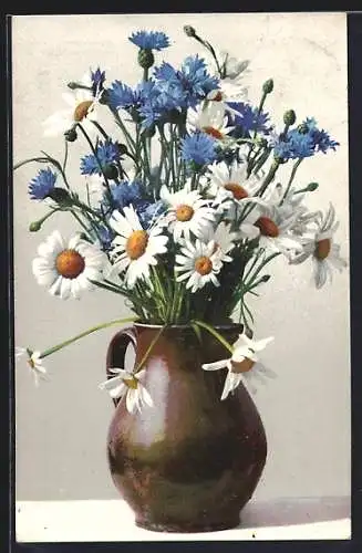 Foto-AK Photochemie Berlin Nr. 420: Margheriten und Kornblumen in einer Blumenvase