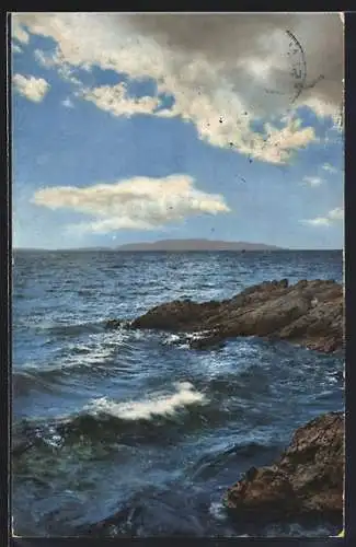 Künstler-AK Photochromie Nr. 1851: See mit Klippen unter Wolkenhimmel