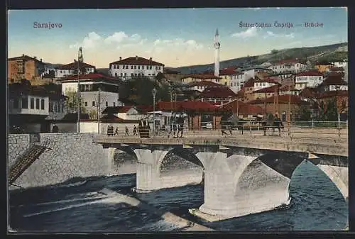 AK Sarajevo, Brücke, Ortsansicht