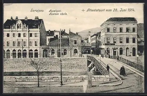 AK Sarajevo, Appelquai, Attentatsort vom 28. Juni 1914