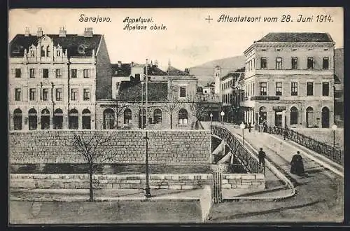 AK Sarajevo, Appelquai, Attentatsort vom 28. Juni 1914