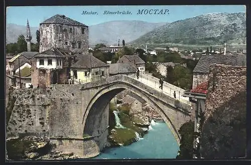 AK Mostar, Römerbrücke mit Teilansicht