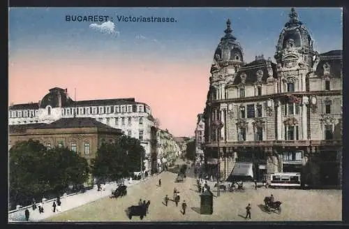 AK Bucarest, Victoriastrasse mit Strassenbahn