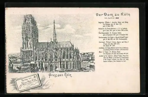 Künstler-AK Köln, Der Dom im Jahre 1880