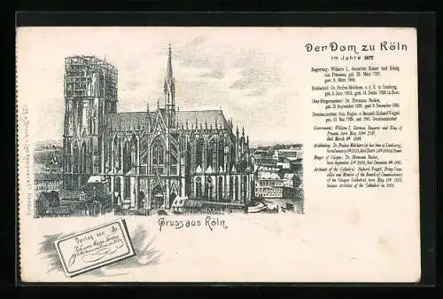 Künstler-AK Köln, Der Dom im Jahre 1877